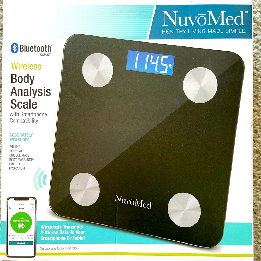 NuvoMed Wireless Body Analysis Scale with Smartphone Compatibility and Bluetooth